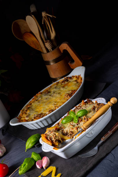 istock noodle , minced meat casserole with cheese 1200091628