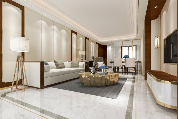 istock 3d rendering modern dining room and living room with luxury golden decor 1200092084