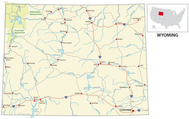 дорожная карта американского штата вайоминг - teton range illustrations stock illustrations