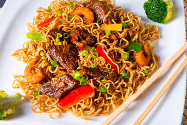 istock Fried Mie noodles with beef and vegetables. 1200093179