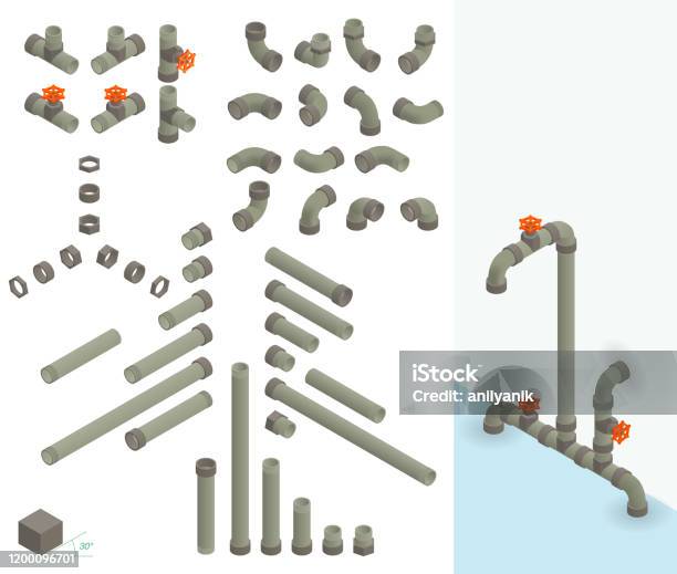 Set Of Pipes Stock Illustration - Download Image Now - Isometric Projection, Pipe - Tube, Tube