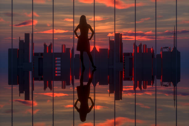 3D rendering of buildings, City Skyline and Reflections in Sunlight. Built Structure, Skyscraper, City Silhouette.