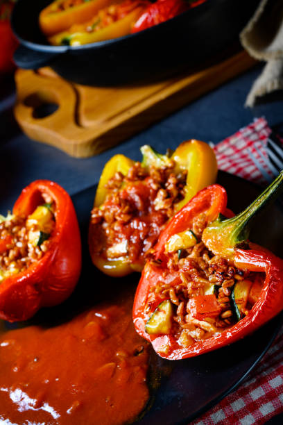 istock Peppers with spelled, sheep's cheese filling 1200097114