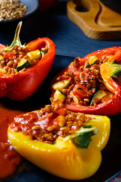 istock Peppers with spelled, sheep's cheese filling 1200097194