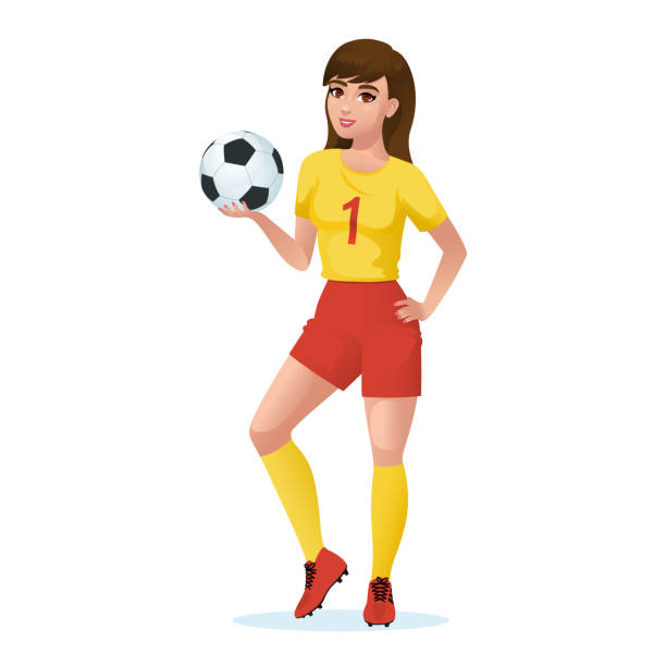 ilustraciones, imágenes clip art, dibujos animados e iconos de stock de chica jugadora de fútbol con uniforme deportivo - people young adult child football