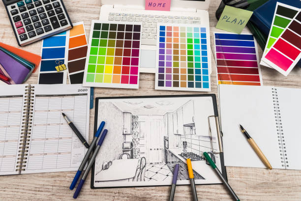 istock Designer desk. Modern apartment planning. Apartment architecture plans 1200097829