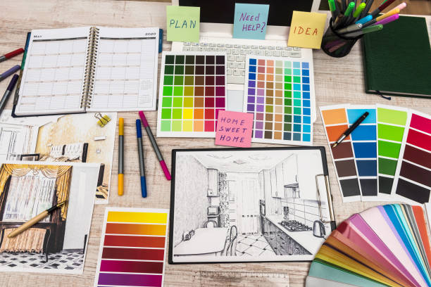 istock Designer desk. Modern apartment planning. Apartment architecture plans 1200101413