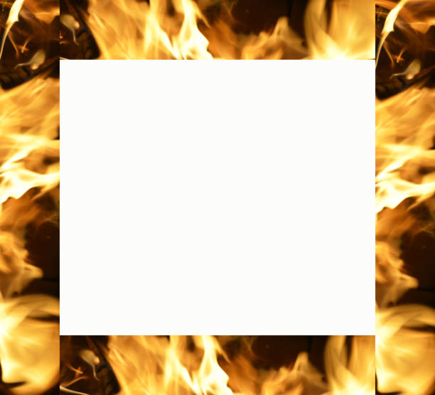 empty frame on fire background - fire heat ornate dirty imagens e fotografias de stock