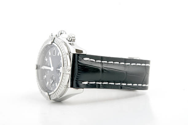 istock luxury watch, black leather and white gold 120010318