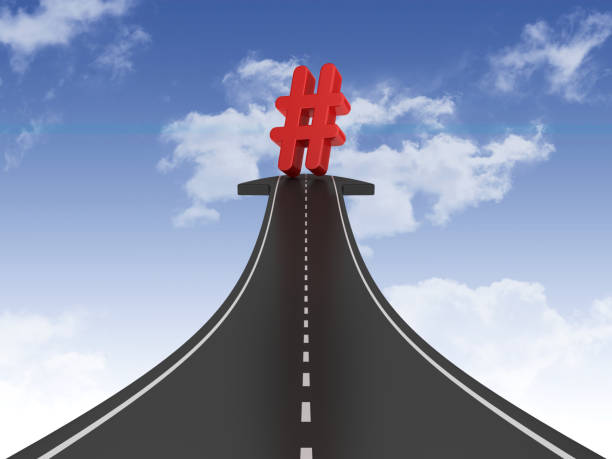 istock Road Arrow with Hashtag Symbol on Sky - 3D Rendering 1200105836