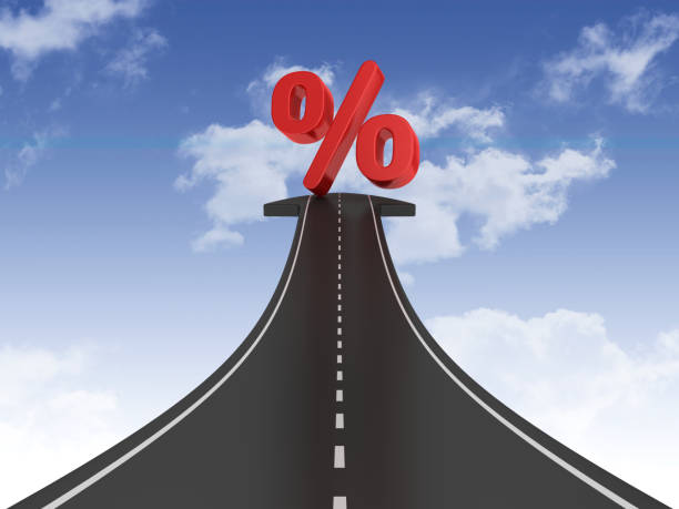 istock Road Arrow with Percentage Symbol on Sky - 3D Rendering 1200105865