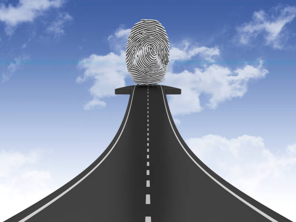 istock Road Arrow with Fingerprint on Sky - 3D Rendering 1200106814