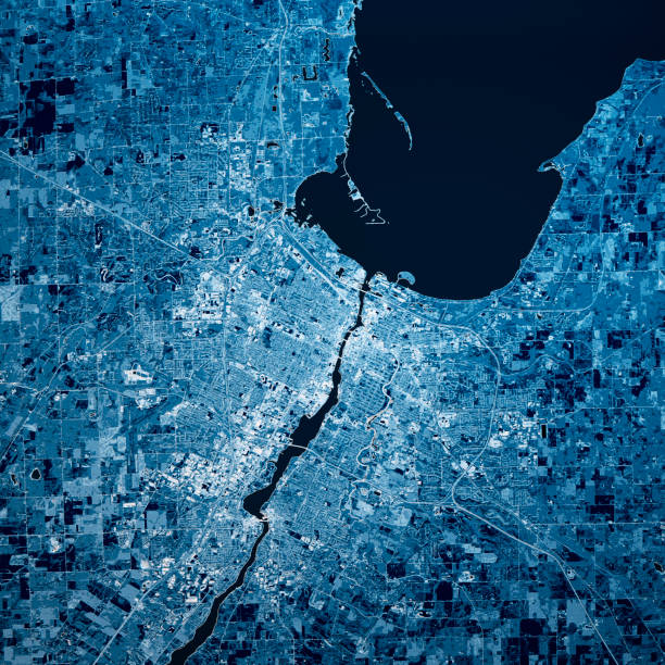 istock Green Bay Wisconsin 3D Render Map Blue Top View Oct 2019 1200106846