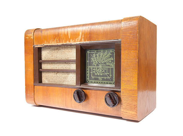 istock Old wooden radio isolated on white 120010780