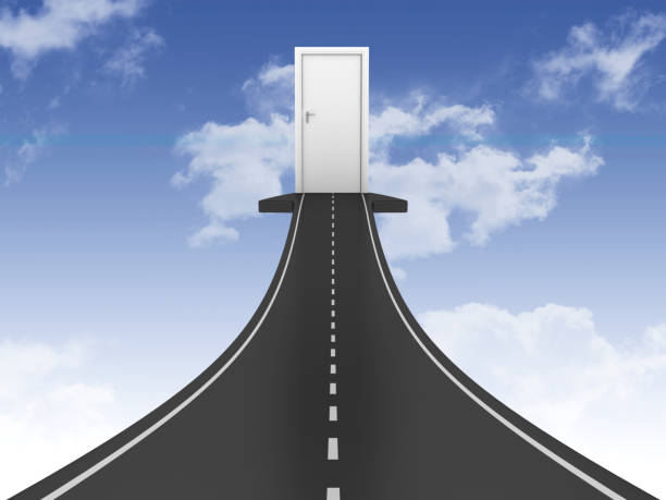 istock Road Arrow with Door on Sky - 3D Rendering 1200107922