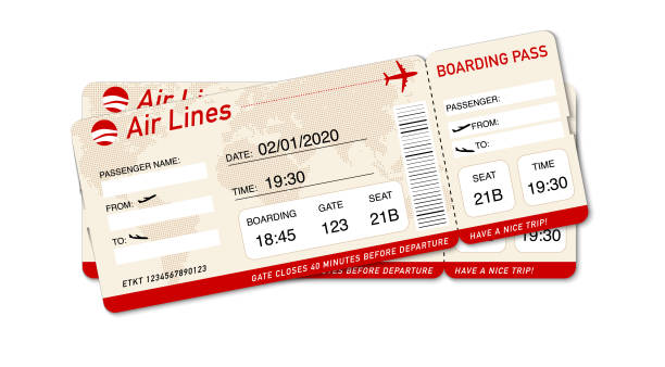 illustrations, cliparts, dessins animés et icônes de billet d’avion. modèle de billet de carte d’embarquement - commercial airplane airport arrival departure board business travel