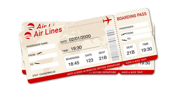 ilustrações de stock, clip art, desenhos animados e ícones de airplane ticket. boarding pass ticket template - suitcase travel luggage label