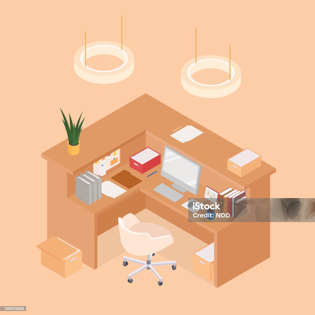 Cubicle Vector Isometric Office Cubicle Stock Illustration - Download Image Now ...