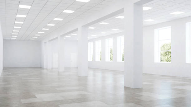 istock Interior of an empty commercial building with white walls. Office space. 3D rendering. 1200112735