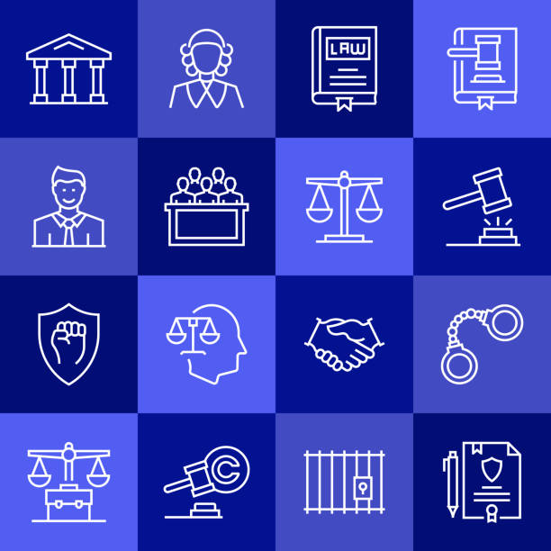 ilustrações de stock, clip art, desenhos animados e ícones de simple set of law and justice related vector line icons. outline symbol collection. - lawsuit