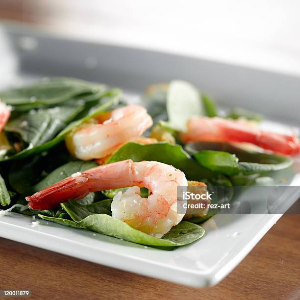 Shrimp And Spinach Salad Stock Photo - Download Image Now - Close-up, Color Image, Cooked