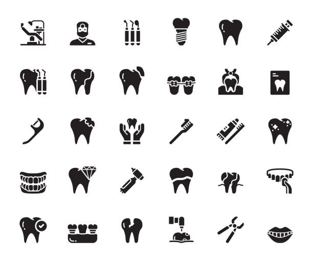 Simple Set of Dental Related Vector Icons. Symbol Collection Simple Set of Dental Related Vector Icons. Symbol Collection dentists office stock illustrations
