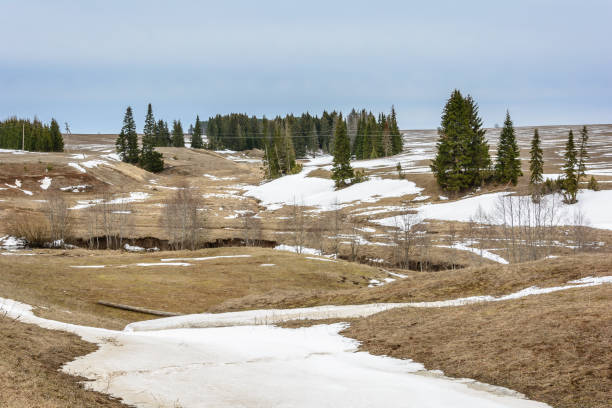 início da primavera nos campos - snow horizon winter shed - fotografias e filmes do acervo