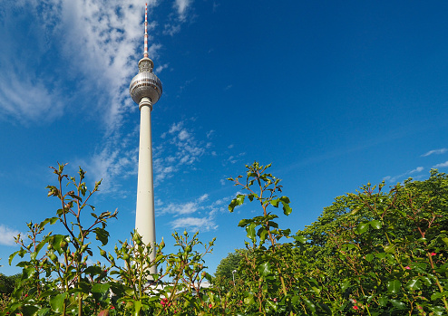 Meaning Television tower in Alexanderplatz in Berlin, Germany