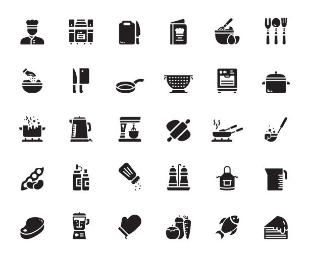 Simple Set of Cooking Related Vector Icons. Symbol Collection. Simple Set of Cooking Related Vector Icons. Symbol Collection. kitchen symbols stock illustrations