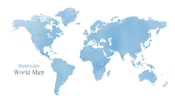 Wold Map with Watercolor texture Wold Map with Watercolor texture on white background europe map white stock illustrations