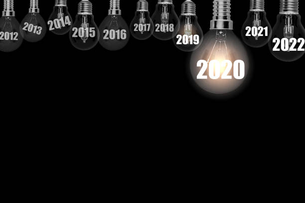 Light bulb with number 2020. Holiday and start new year celebration.