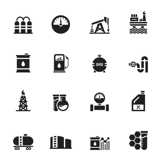 석유 산업 관련 벡터 아이콘의 간단한 집합입니다. 기호 컬렉션입니다. - oil industry oil rig mining oil stock illustrations