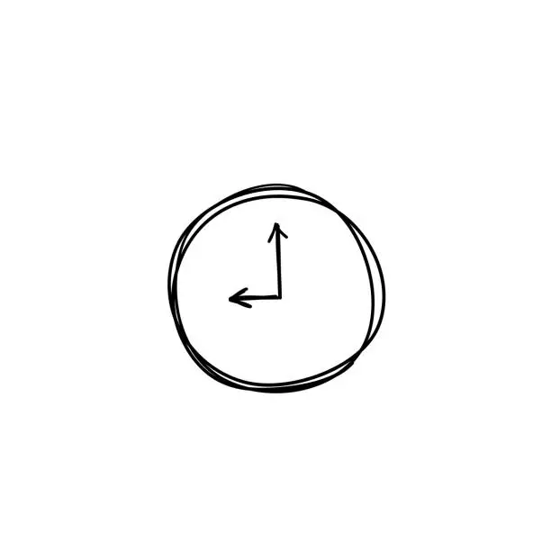 Vector illustration of doodle clock illustration with scribble doodle style vector isolated