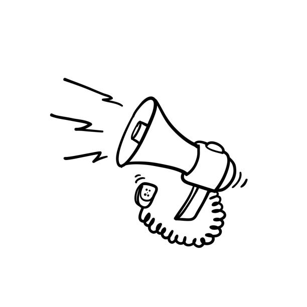 hand drawn megaphone illustration with doodle cartoon style vector hand drawn megaphone illustration with doodle cartoon style vector megaphone designs stock illustrations