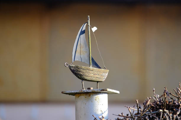 Toy ship, model ship on the white background