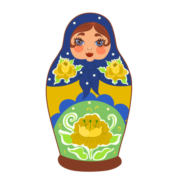 ilustrações, clipart, desenhos animados e ícones de boneca de matrioshka.russian isolada em um fundo branco. gráficos vetoreiros. - russian nesting doll skill doll russia