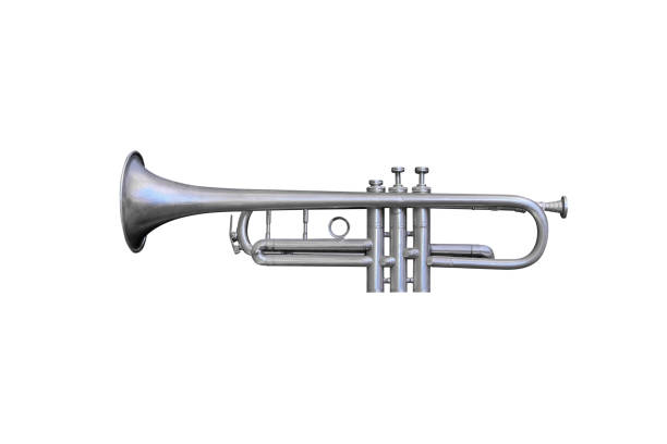 bugle isolated on white background - bugle trumpet brass old fashioned imagens e fotografias de stock