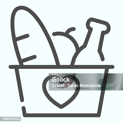 istock Donation Products line icon. Grocery basket with heart vector illustration isolated on white. Donation box with products outline style design, designed for web and app. Eps 10. 1200125752