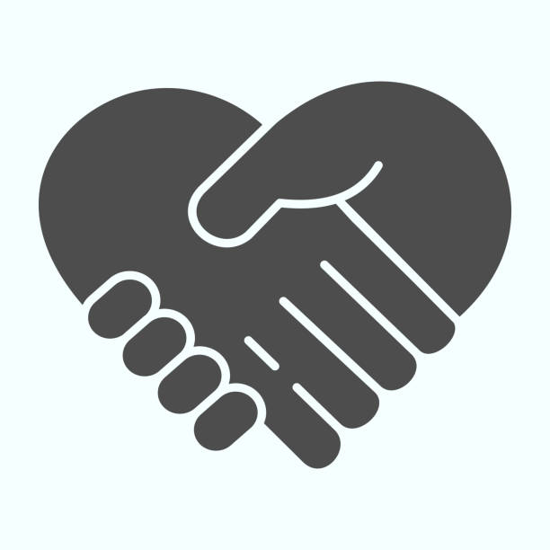 illustrazioni stock, clip art, cartoni animati e icone di tendenza di supporta l'icona solida. handshaking formando un'illustrazione vettoriale cardiaca isolata su bianco. due mani si supportano a vicenda il design in stile glifo, progettato per il web e l'app. eps 10. - mani