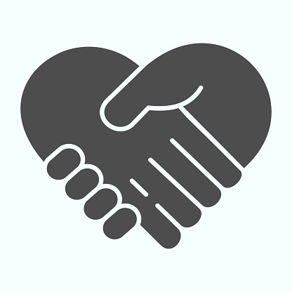 Support solid icon. Handshaking forming a heart vector illustration isolated on white. Two hands support each other glyph style design, designed for web and app. Eps 10