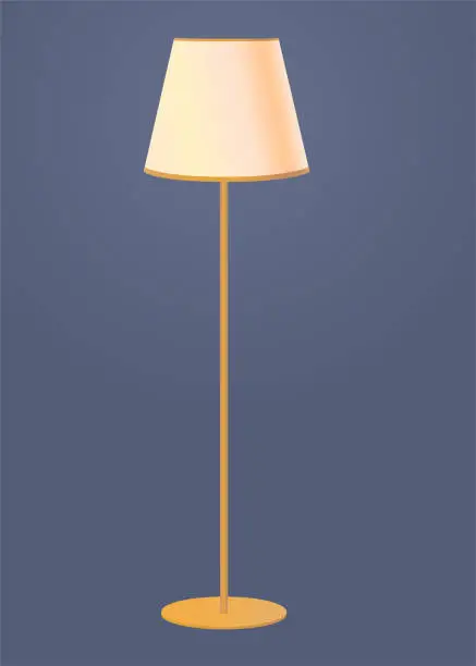 Vector illustration of Vector illustration of a floor lamp with a classic lampshade in light gold colors