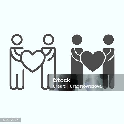 istock Person Charity line and solid icon. Two people holding heart vector illustration isolated on white. Health charity outline style design, designed for web and app. Eps 10. 1200128071