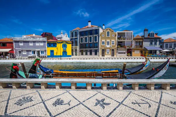 Art Nouveau Buildings And Boats In Aveiro, Centro Region of Portugal, Europe
