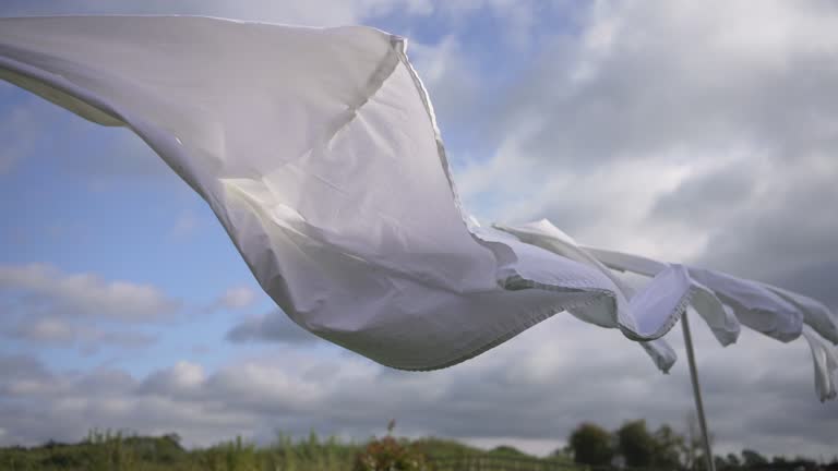 White clean bed sheets blowing in the wind