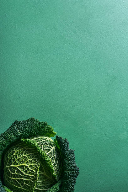 istock Savoy cabbage freshly harvested on a green table. Detox food 1200131348