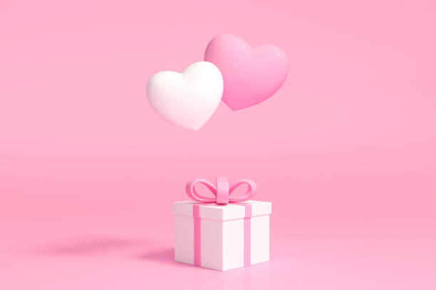 istock Gift box with pink and white hearts floating on pink background 3d rendering. 3d illustration sweet heart and Valentines Day greeting card template minimal concept. 1200133301
