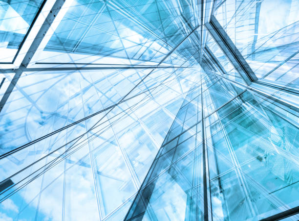 istock Abstract reflections of finance buildings seen from below 1200134546
