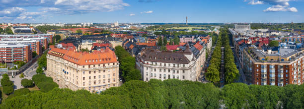 istock Flying over central Stockholm, apartment buildings 1200134824