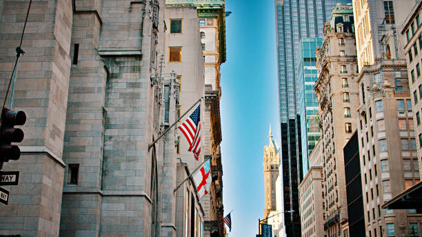 istock New York Skyline. American Flag 1200134858
