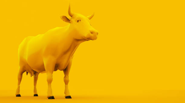 istock Cow isolated on yellow background. Minimal idea concept, 3d illustration 1200136768